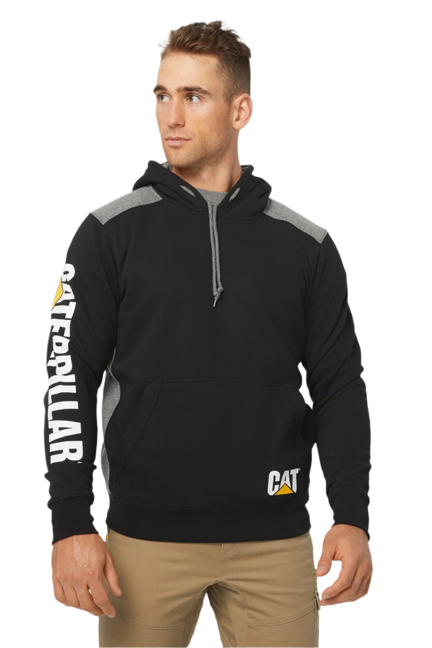 CAT Logo Panel Hooded Sweatshirt - Black